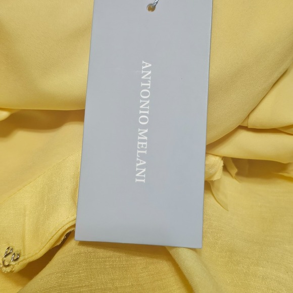 Antonio Melanie Women's Dress 12 Yellow Mock Neck Short Sleeves Knee-Length 0666 - Picture 12 of 15